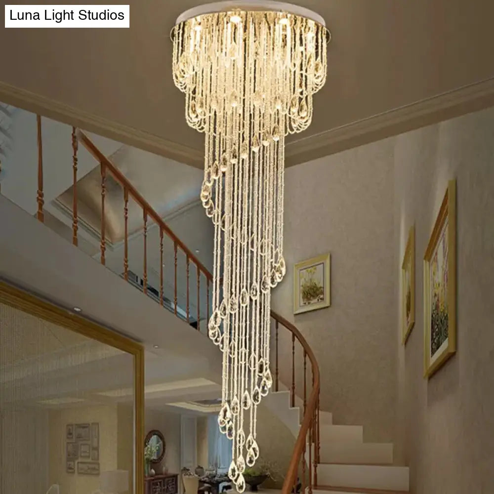 Modern Crystal Strand Stainless Steel Ceiling Flush Mount Light - Spiral Staircase Flushmount (4