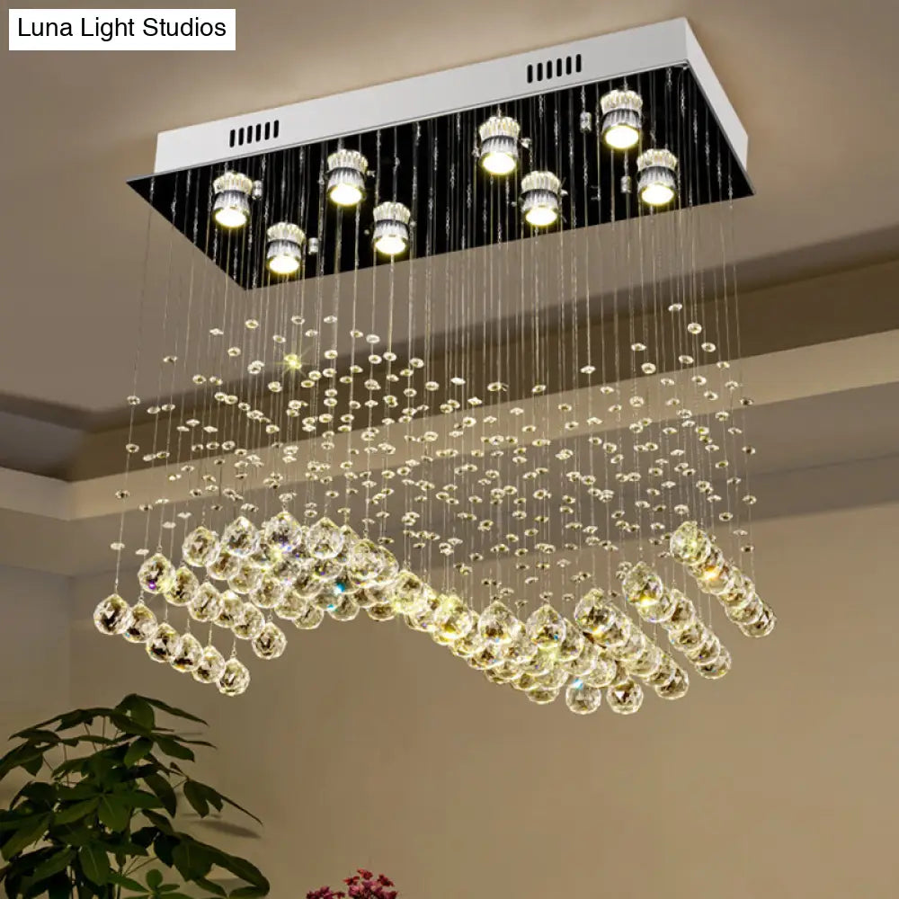 Modern Crystal Wavy Dining Room Ceiling Lamp - Flush Mount Stainless Steel Lighting Fixture (8