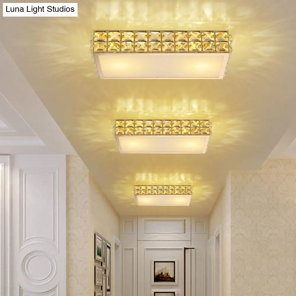 Modern Crystal White/Gold Led Flush Ceiling Light For Corridors - Simplicity Style