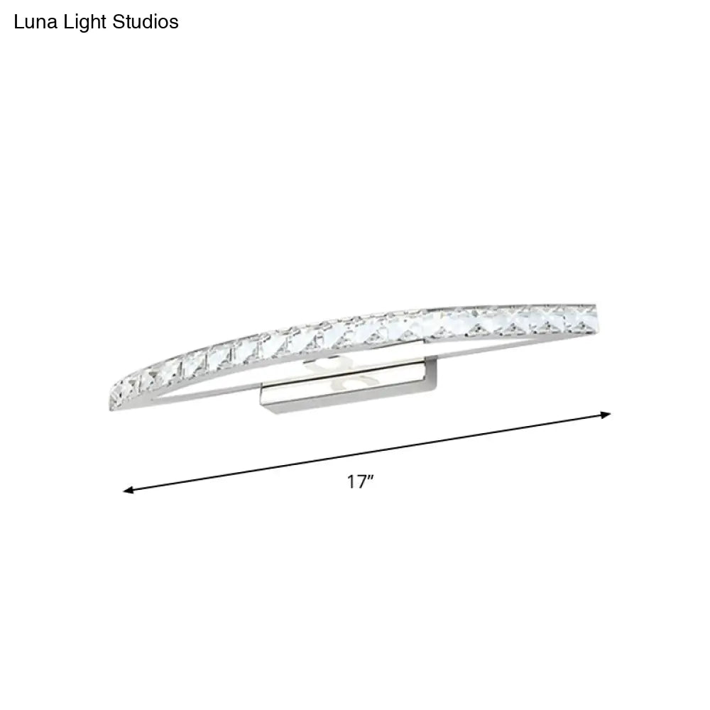 Modern Curved Vanity Lighting: Clear/Champagne Crystal Led Wall Mounted Lamp - 17/21 W Warm/White