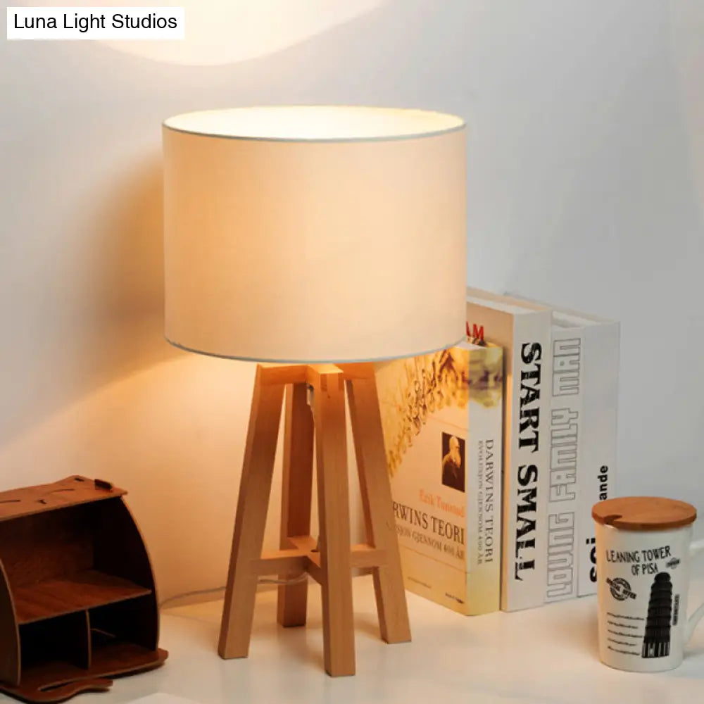 Modern Cylinder Nightstand Lamp With Flaxen/White Fabric Shade - Perfect Reading Book Light (1 Head)