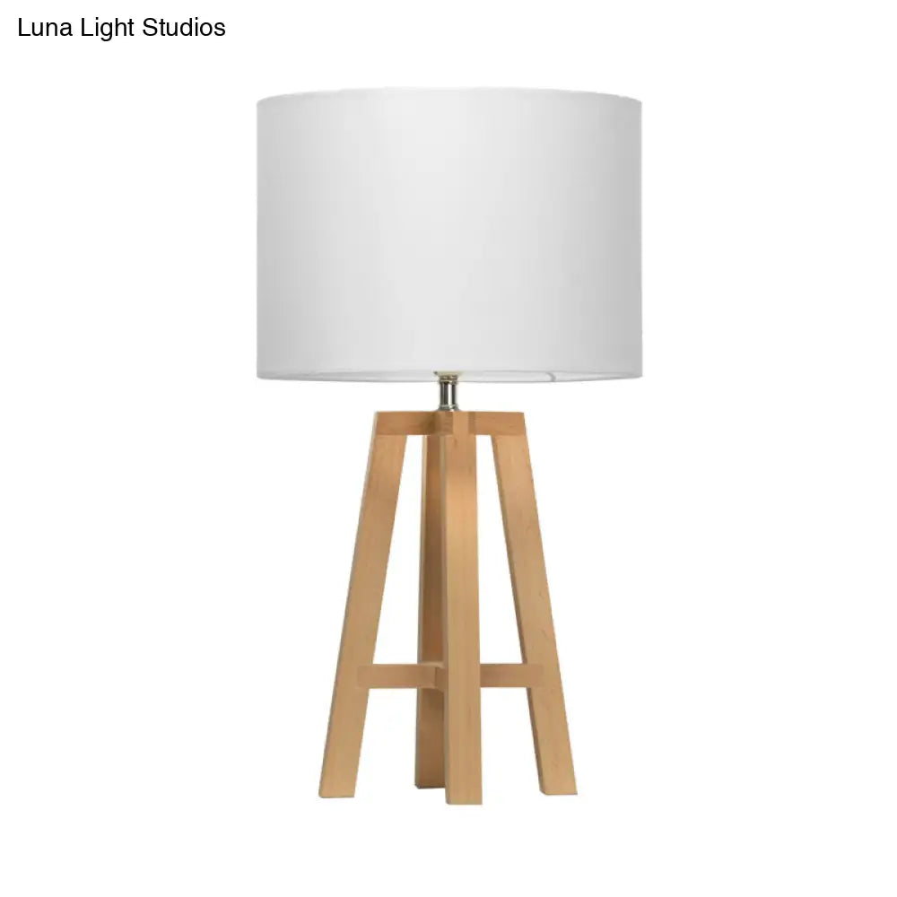 Modern Cylinder Nightstand Lamp With Flaxen/White Fabric Shade - Perfect Reading Book Light (1 Head)