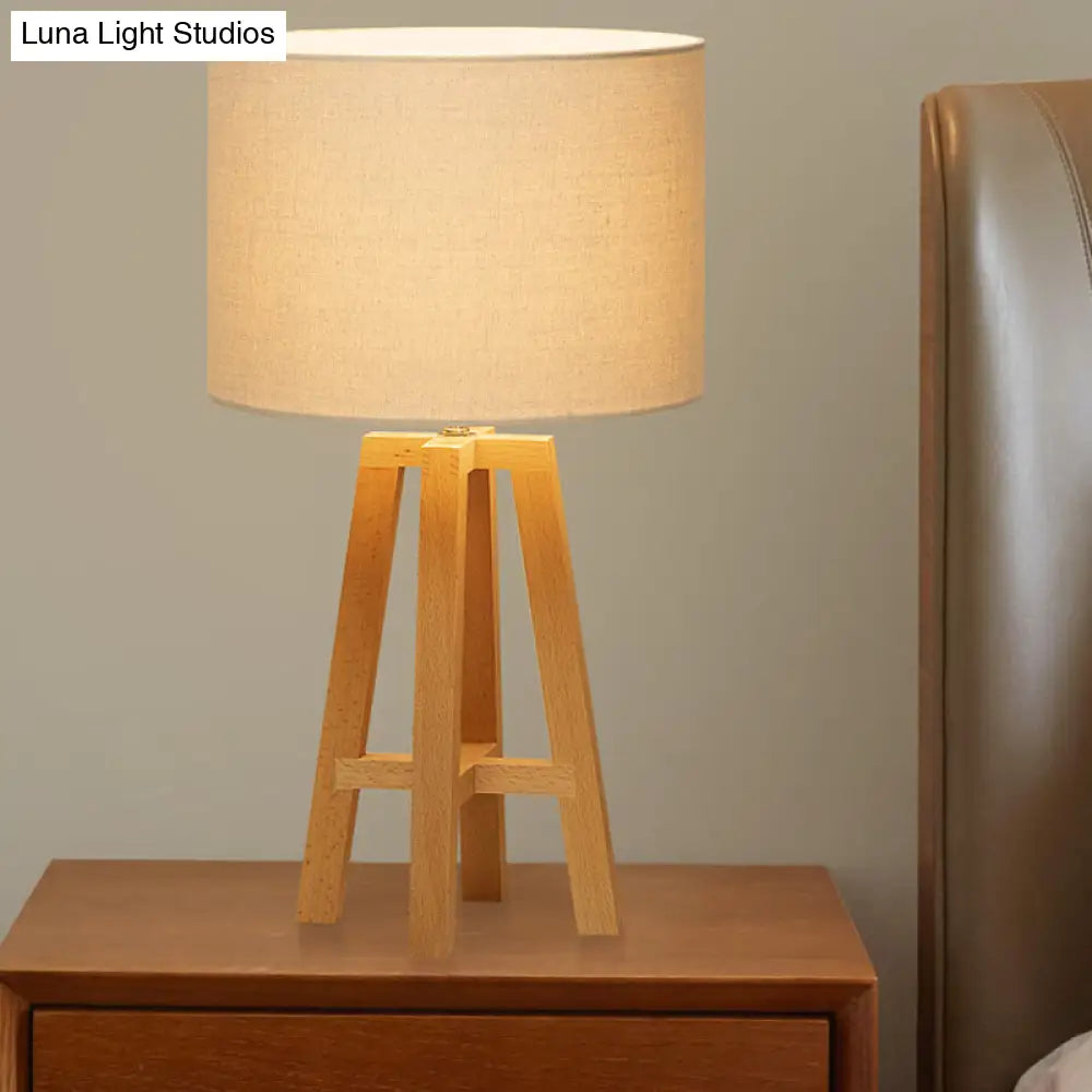 Modern Cylinder Nightstand Lamp With Flaxen/White Fabric Shade - Perfect Reading Book Light (1 Head)