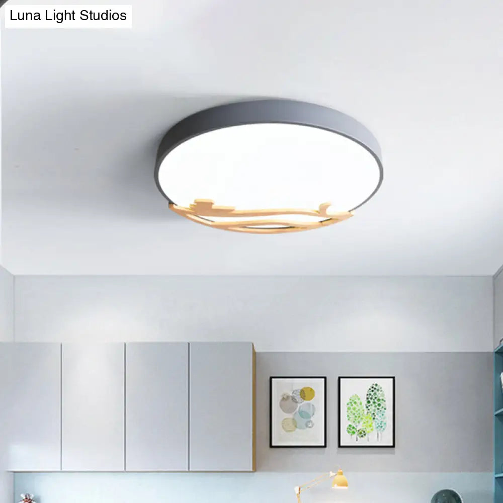 Modern Drum Flush Mount Lamp - Acrylic Led Bedroom Ceiling Light In Green/Gray/White