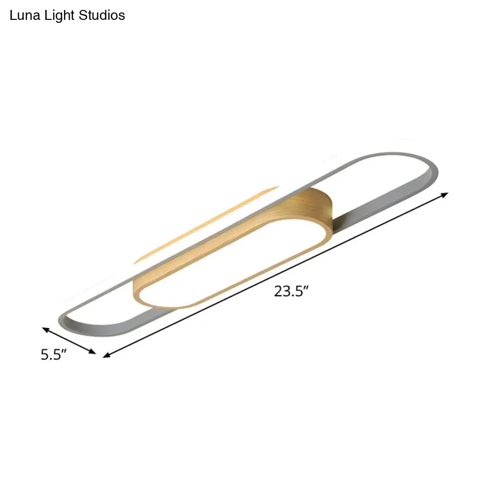 Modern Dual Ellipse Wood Led Flushmount Ceiling Lamp - 16’/23.5’/31.5’ White With Warm/White Light