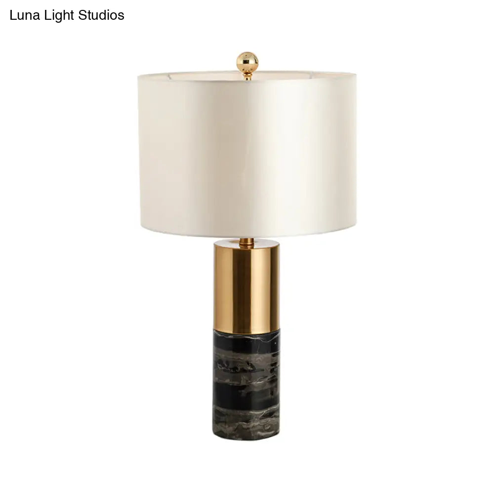 Modern Fabric Straight-Side Shade Night Lamp For Bedroom - 1 Head Black/Grey/White Table Stand Light