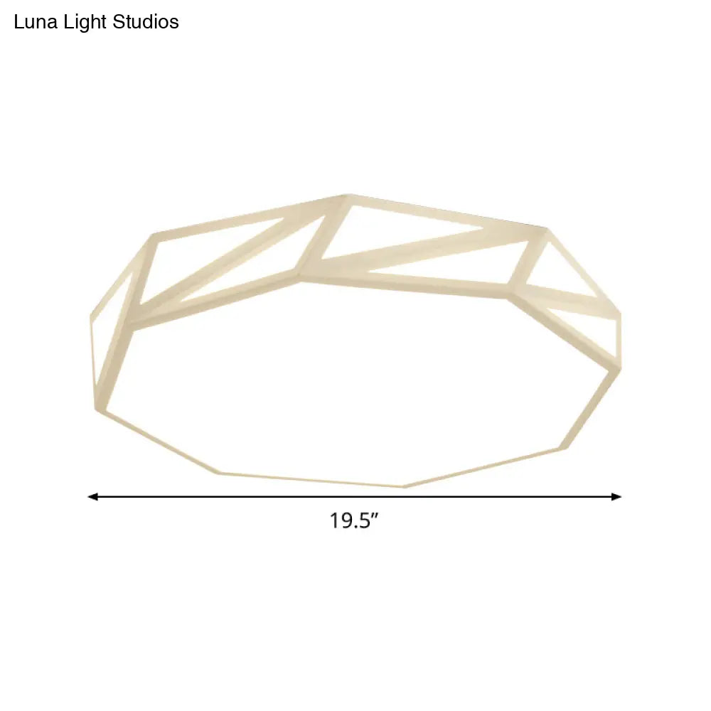 Modern Faceted Ceiling Flush Mount Led Fixture - White/3 Color Light Wooden Bedroom Design