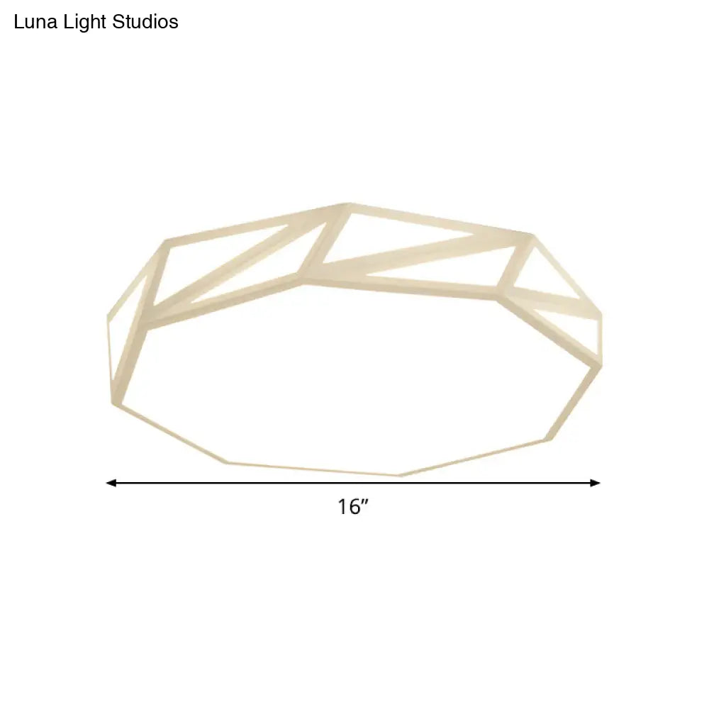 Modern Faceted Ceiling Flush Mount Led Fixture - White/3 Color Light Wooden Bedroom Design