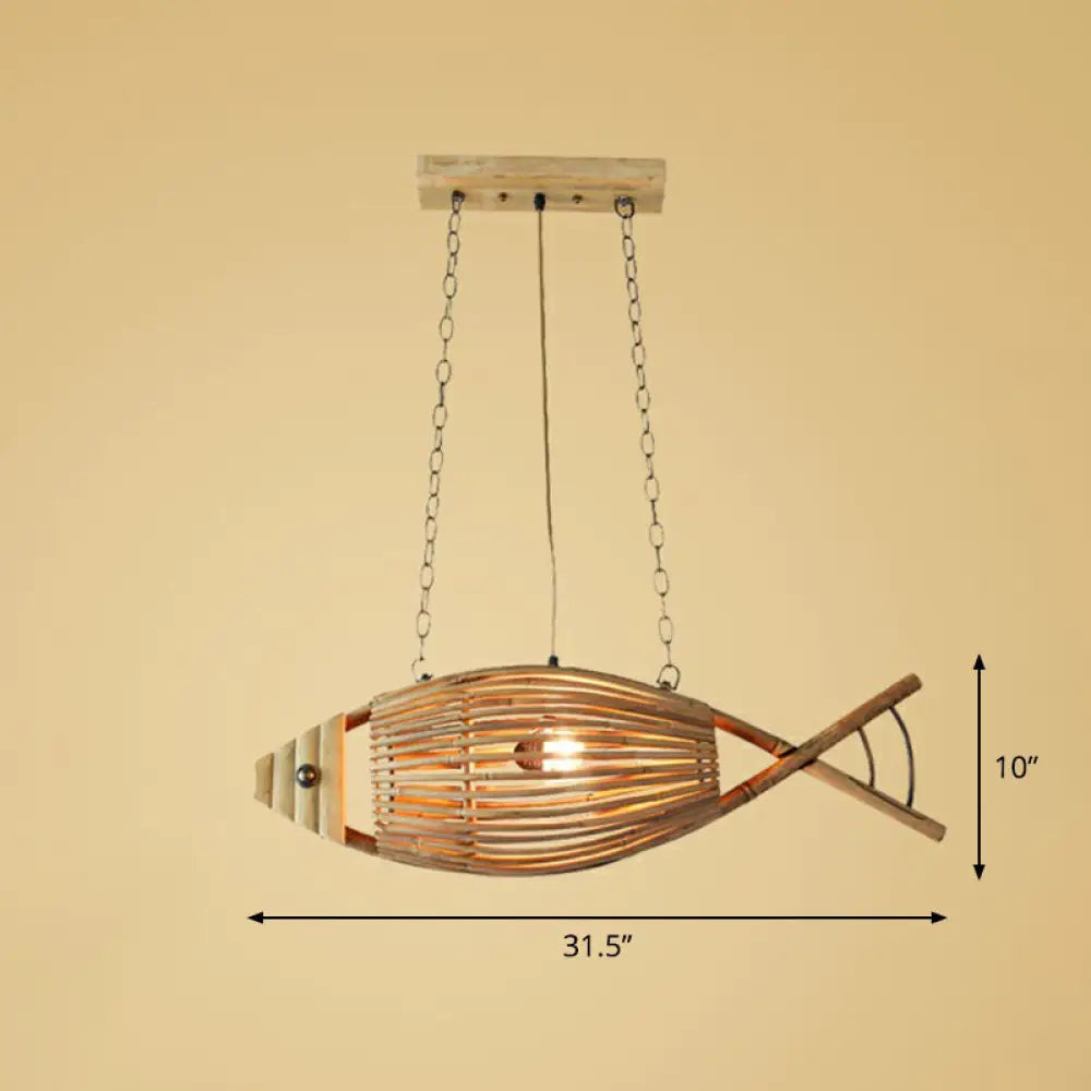 Modern Fish Chandelier Pendant Light: Bamboo Tea Room Hanging Lamp In Wood 1 /