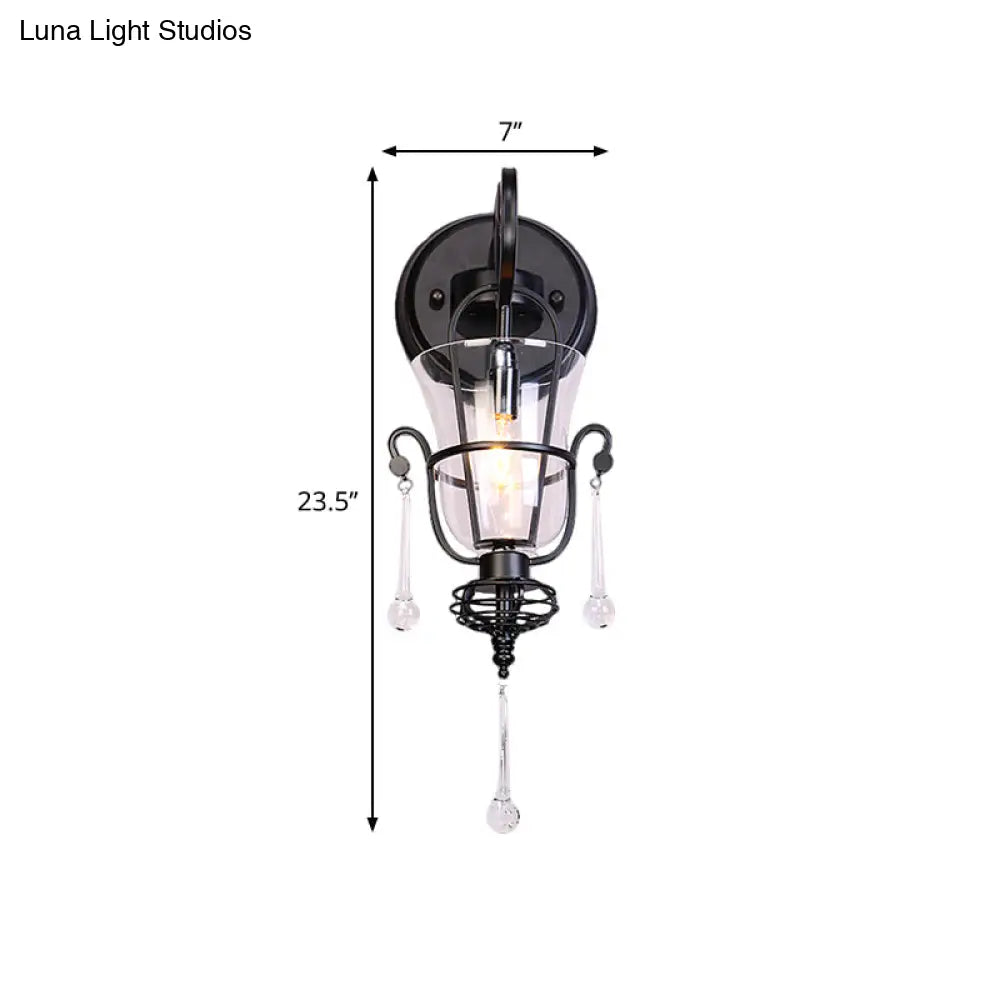 Modern Flared Black Wall Lamp With Clear Glass Shade