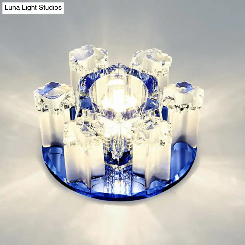 Modern Floral Ceiling Flush Light With Crystal Block - Led Hallway Flush - Mount Fixture