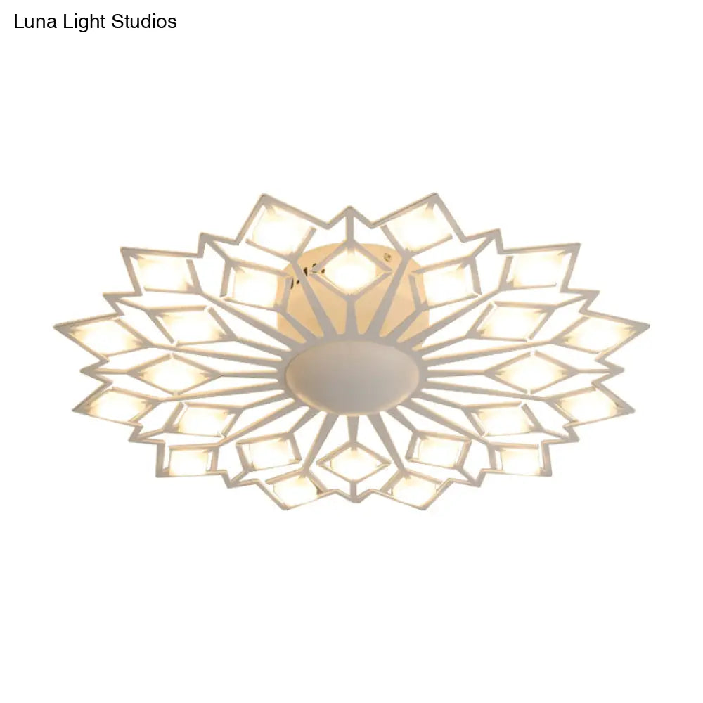 Modern Floral Led Flush Mount Ceiling Lamp In Black And White Metal For Bedroom