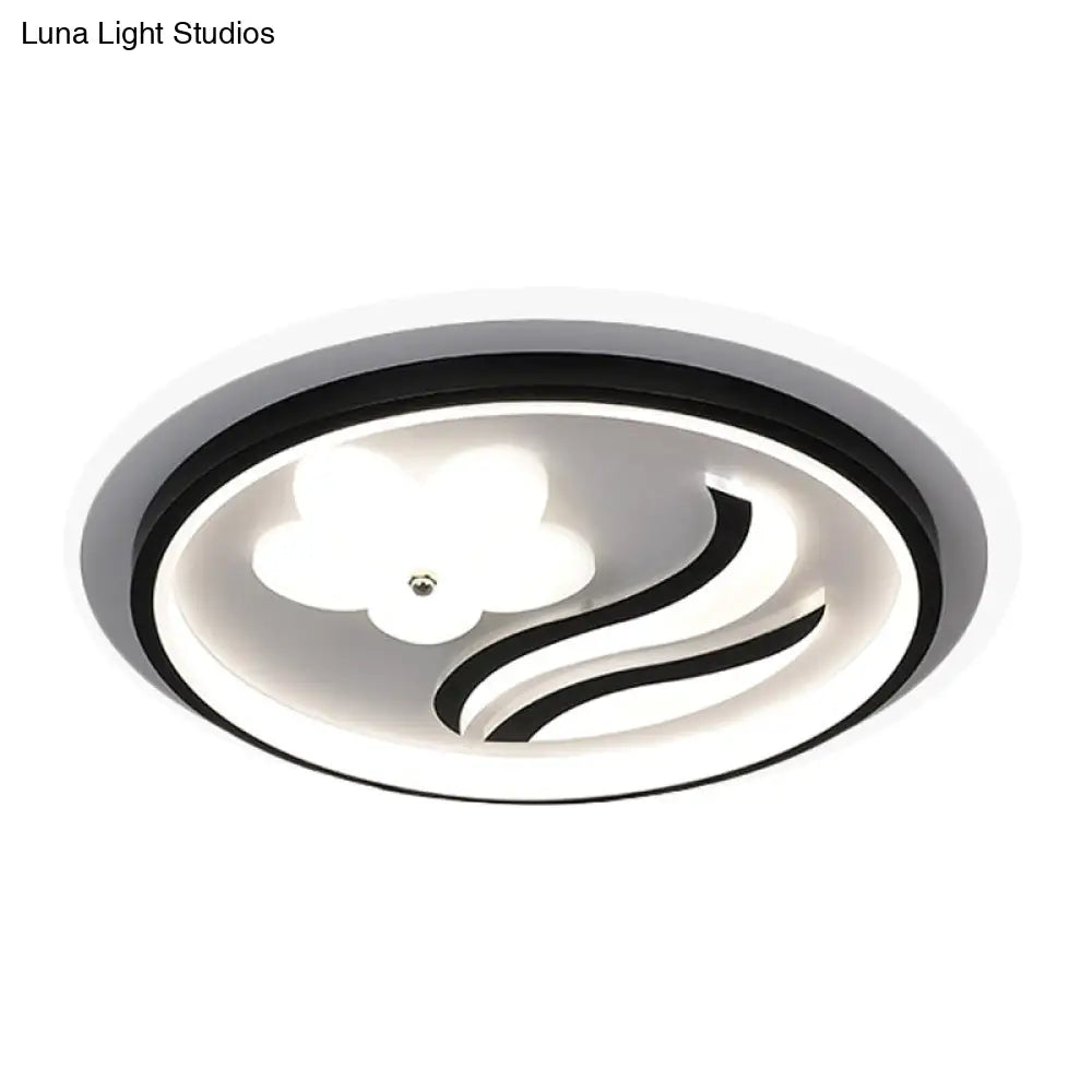 Modern Flower - Inspired Black Acrylic Led Flush Mount Light For Bedroom (Customizable In 15 Days)