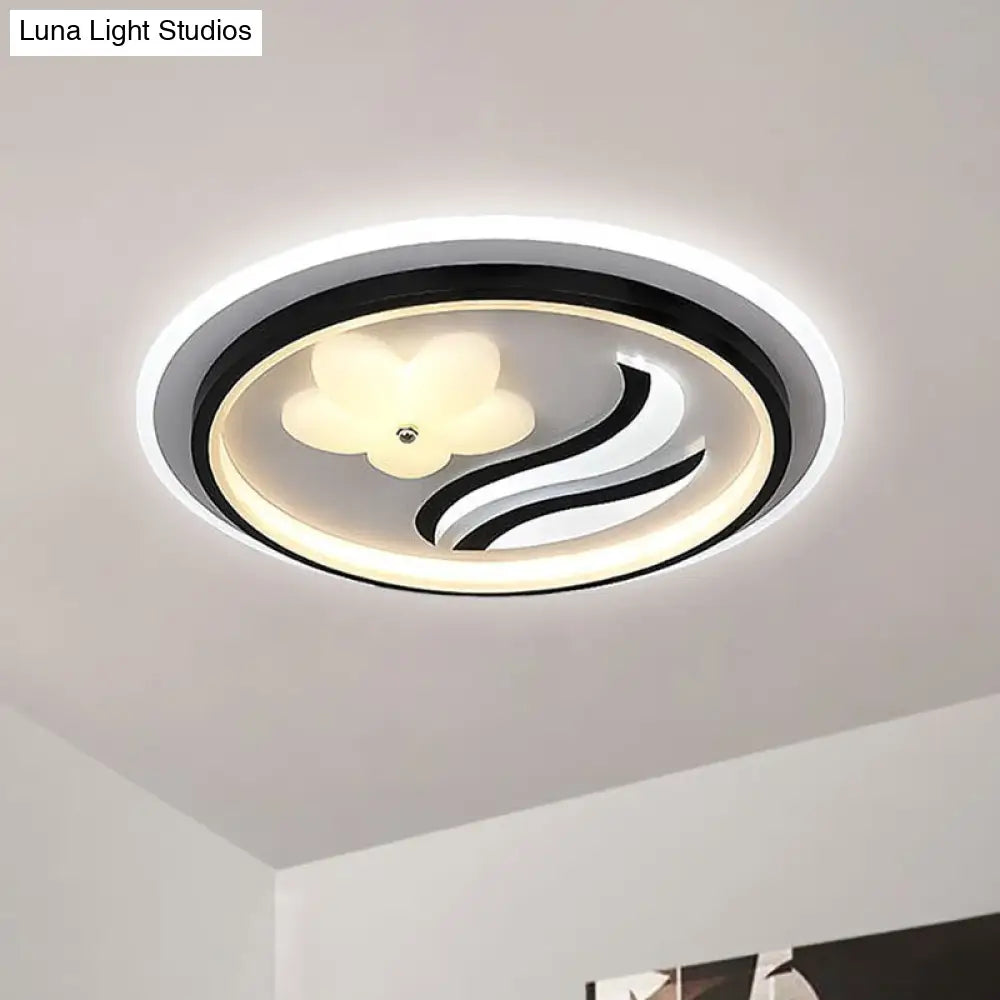 Modern Flower - Inspired Black Acrylic Led Flush Mount Light For Bedroom (Customizable In 15 Days)