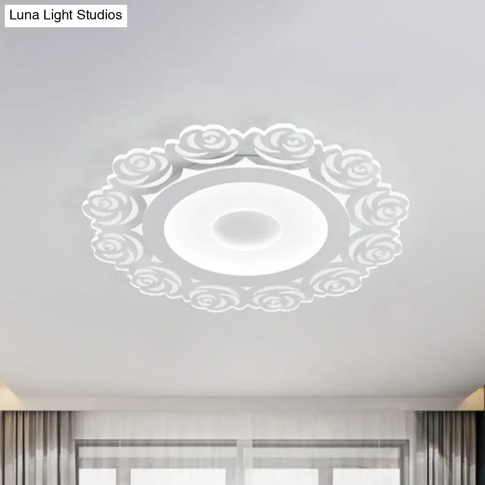Modern Flower Pattern Led Ceiling Light In White - Circular Acrylic Flush Mount For Living Room