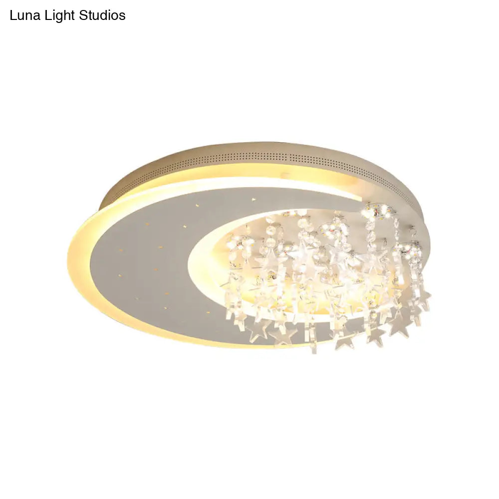 Modern Flush Ceiling Light With Crystal Accent - 16’/23.5’ Round Metal White Led Fixture