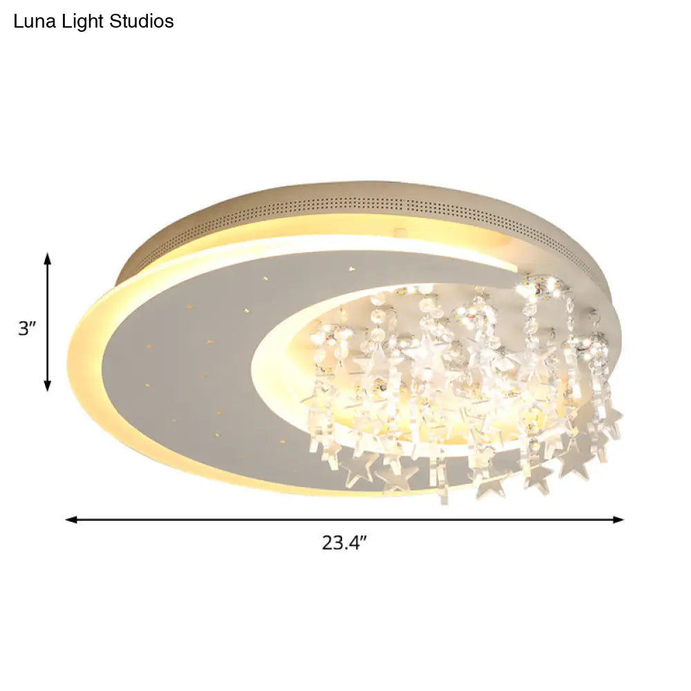 Modern Flush Ceiling Light With Crystal Accent - 16’/23.5’ Round Metal White Led Fixture
