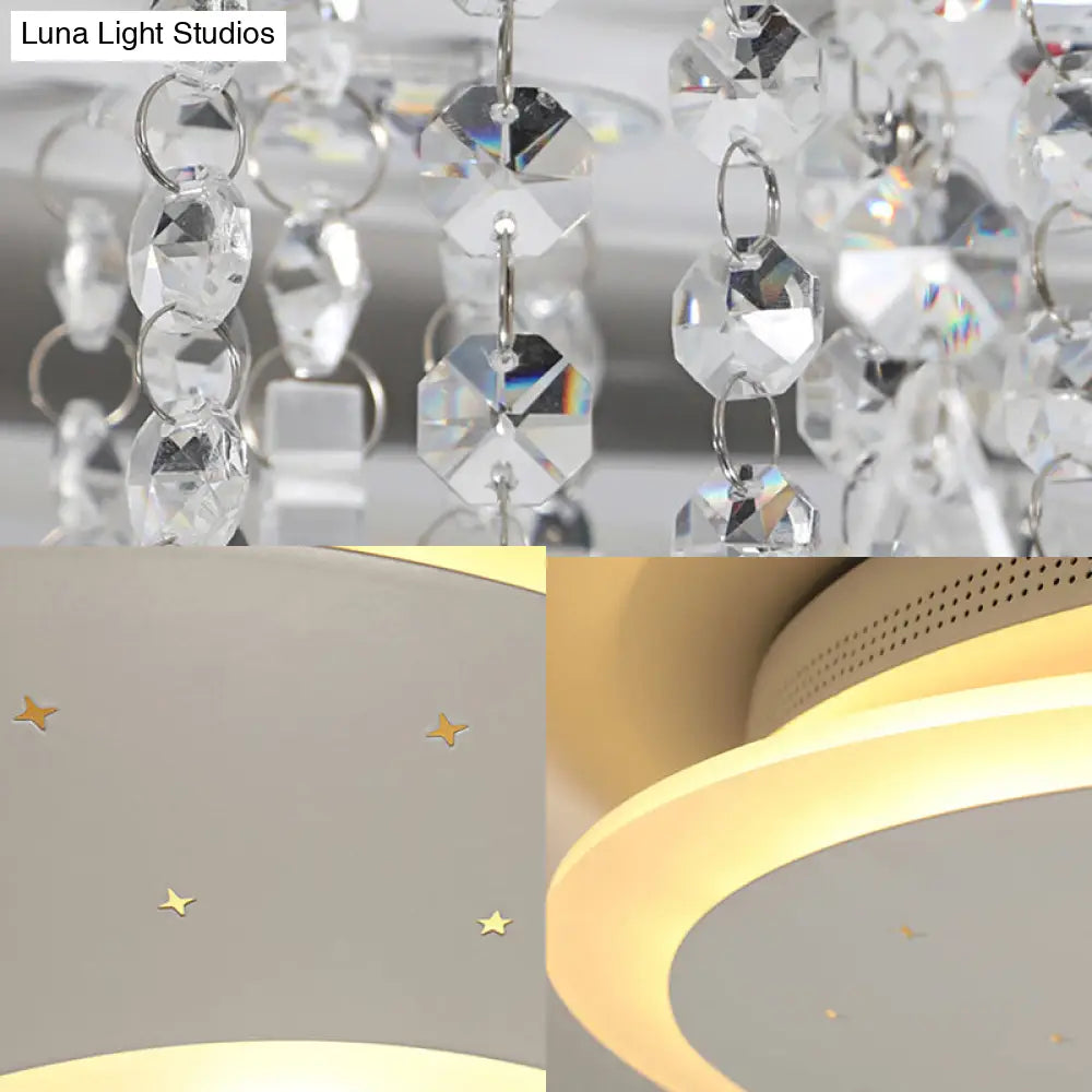 Modern Flush Ceiling Light With Crystal Accent - 16’/23.5’ Round Metal White Led Fixture