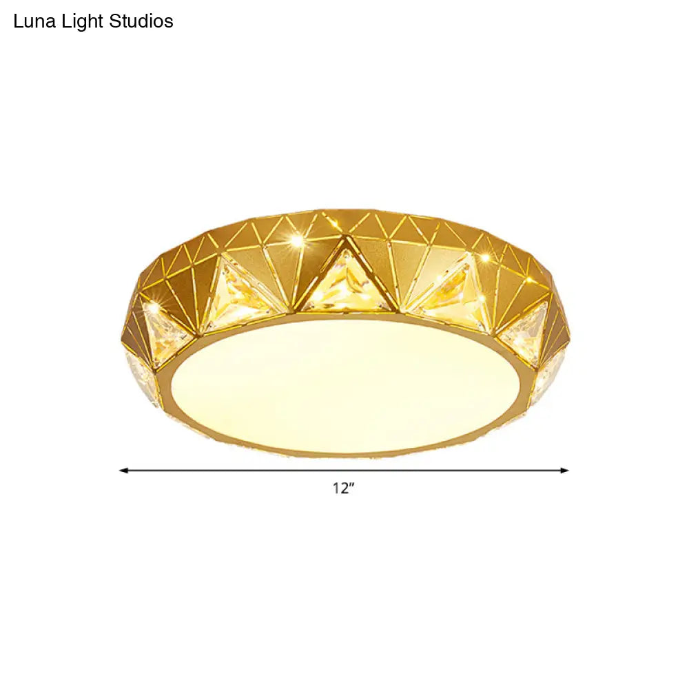 Modern Geometric Led Ceiling Lamp With Crystal Accent In White/Gold 12’/18’ W