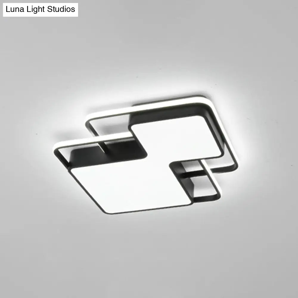 Modern Geometric Led Flush Mount Lamp In Black/White - 18’/21.5’ W Silica Gel Close To Ceiling
