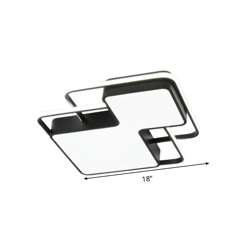 Modern Geometric Led Flush Mount Lamp In Black/White - 18/21.5 W Silica Gel Close To Ceiling Light