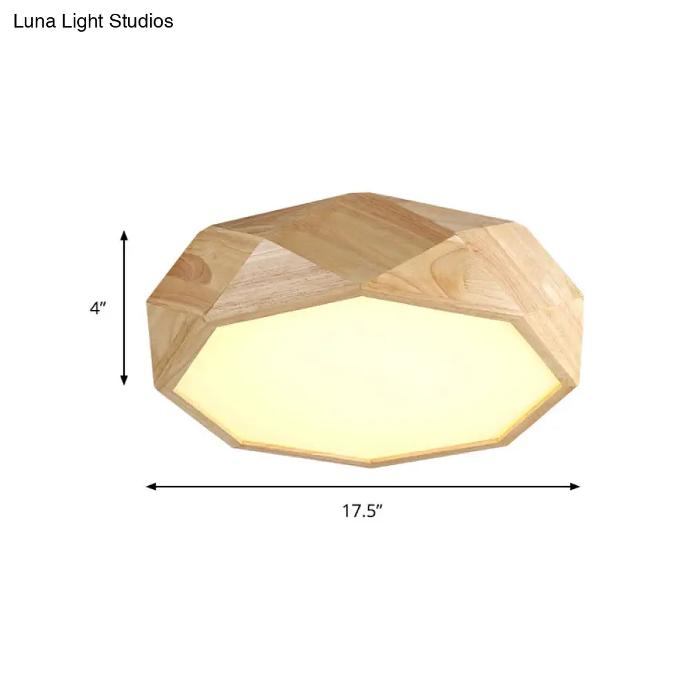 Modern Geometric Wood Beige Ceiling Light With Acrylic Diffuser - Led Flush Mount Lamp 18’/26’ Wide