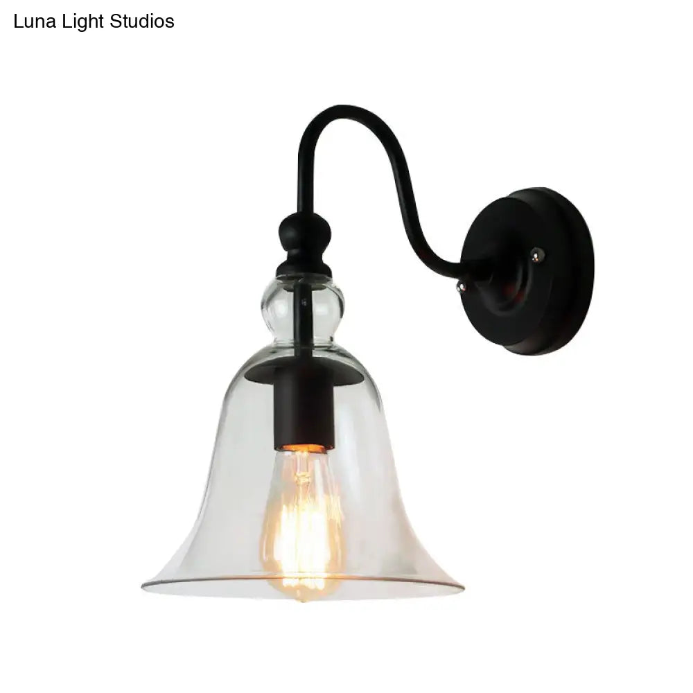Modern Glass Bell Wall Sconce With Clear 1-Light & Gooseneck Arm