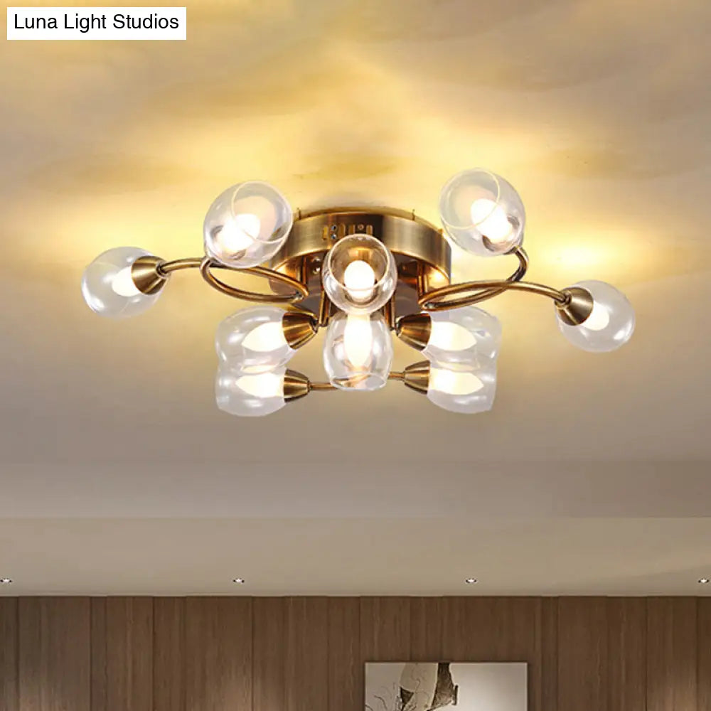 Modern Gold Ceiling Light Fixture With 10 Clear Glass Shades