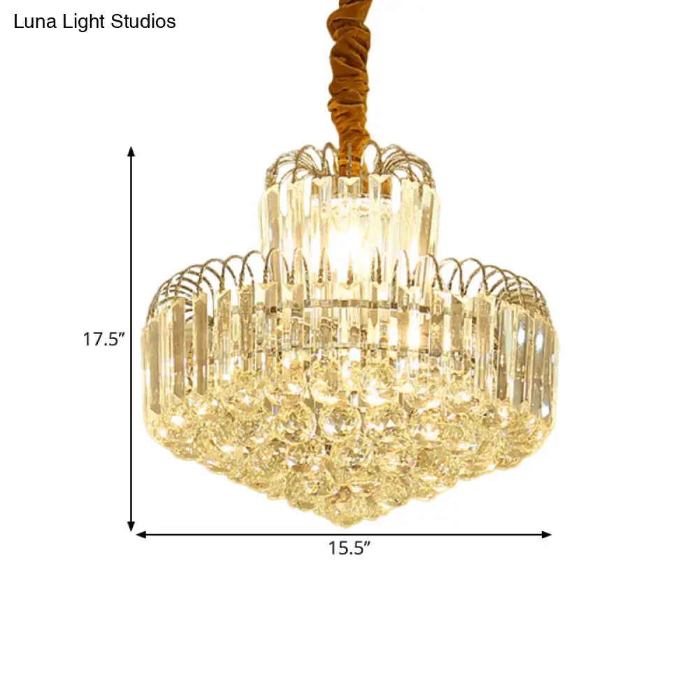Modern Gold Conical Chandelier with Clear Crystal Shade - 6/8 Bulbs Drop Pendant Fixture