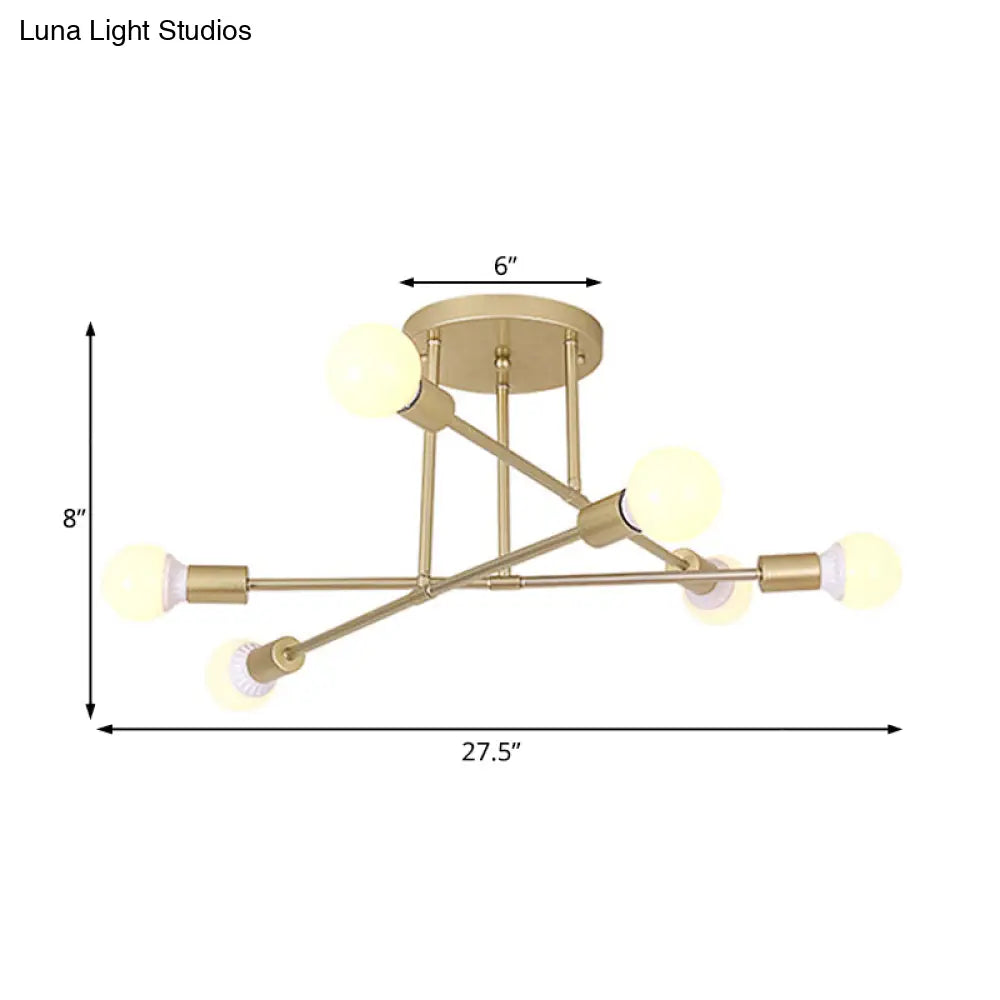 Modern Gold Crossed Lines Semi Flush Light Fixture With 6/8 Heads - Ceiling Mounted For Living Room