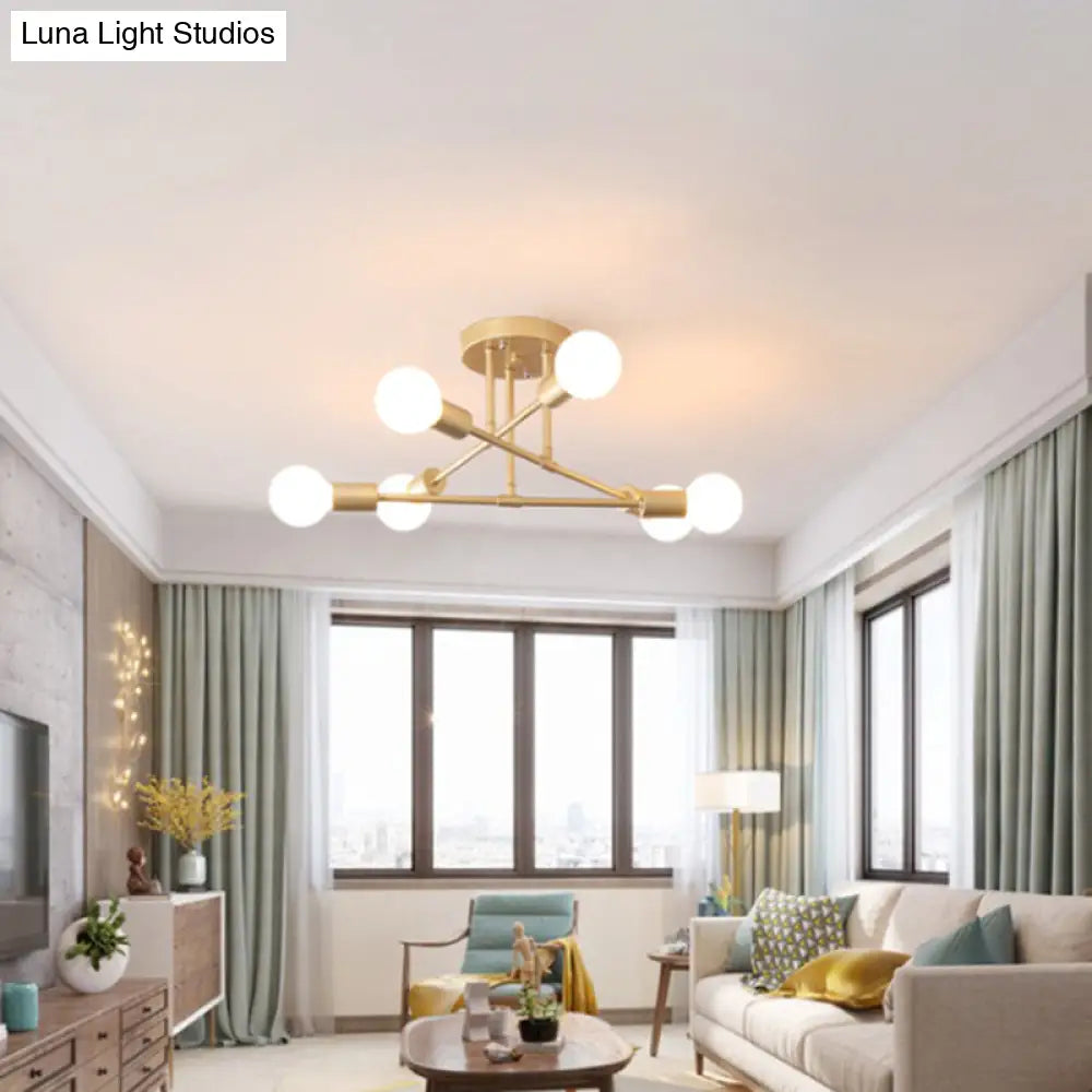 Modern Gold Crossed Lines Semi Flush Light Fixture With 6/8 Heads - Ceiling Mounted For Living Room