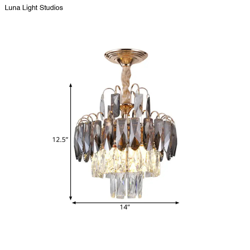 Modern Gold Crystal Leaf Chandelier - 3-Head Balcony Ceiling Lamp