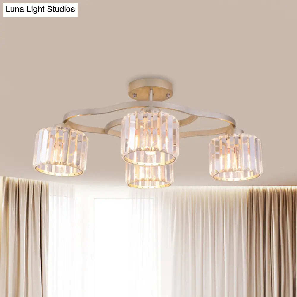 Modern Gold Crystal Shade Semi Flush Mount Ceiling Lamp For Dining Room (4/6-Bulb)
