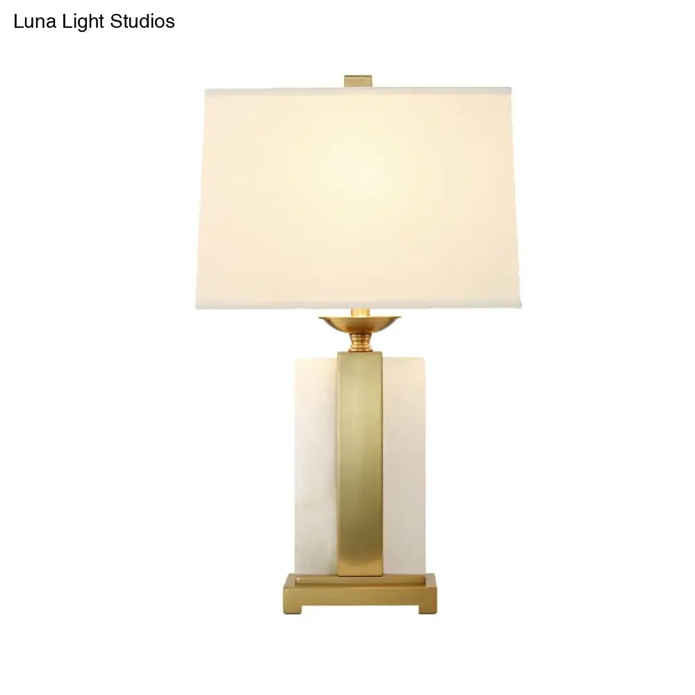 Modern Gold Desk Lamp With Trapezoid Fabric Shade - Bedroom/Table Night Light