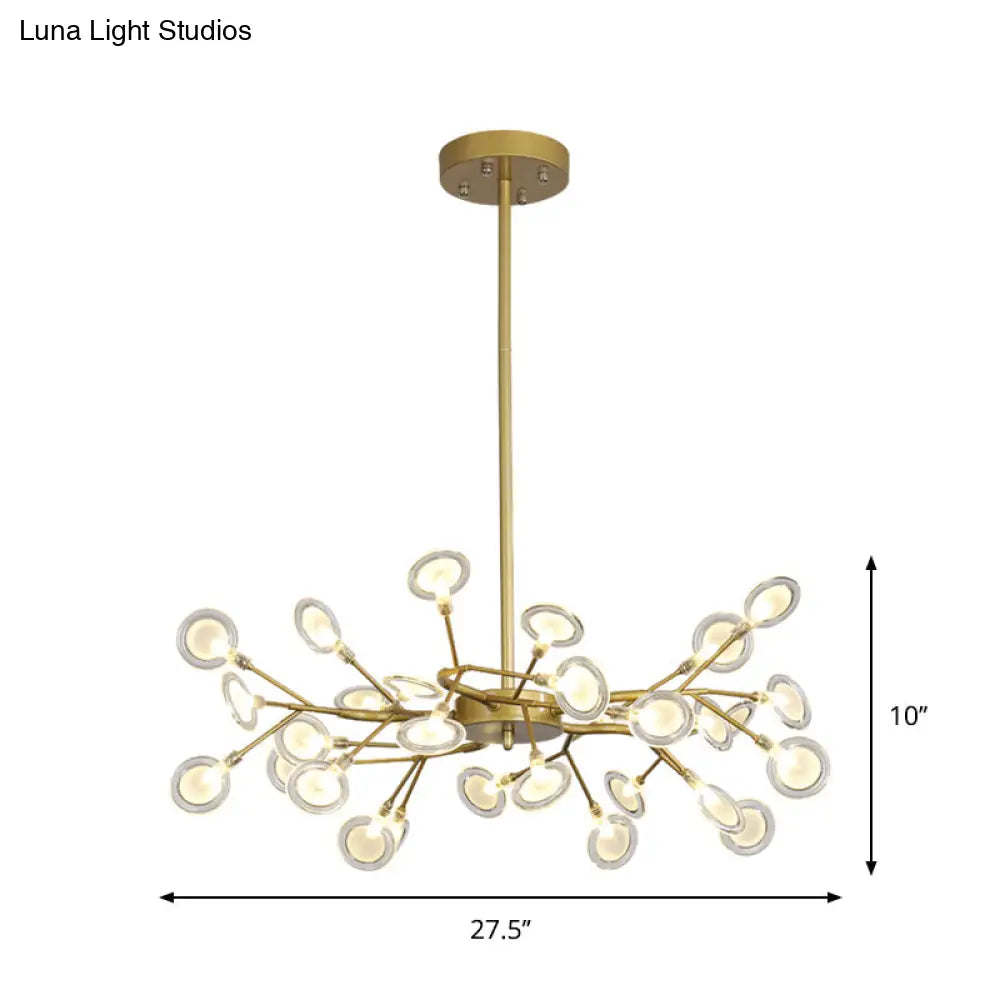 Modern Gold Finish Chandelier With Branch Arm Pendant - Multi-Light Metal Ceiling Fixture