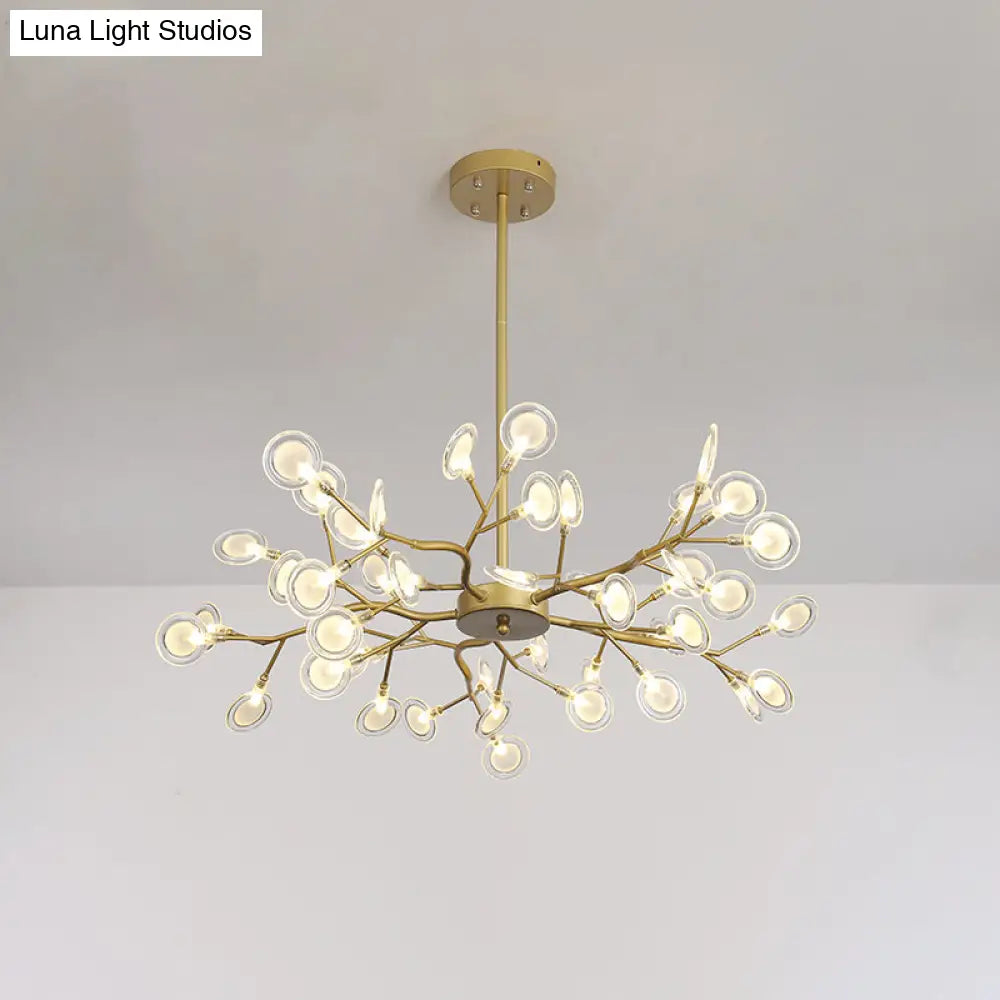 Modern Gold Finish Chandelier With Branch Arm Pendant - Multi-Light Metal Ceiling Fixture