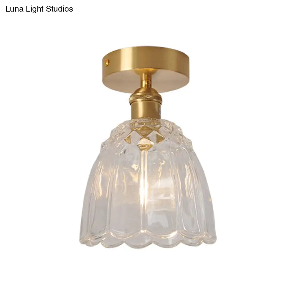 Modern Gold Flower Ceiling Mount Light Fixture With Glass Shade