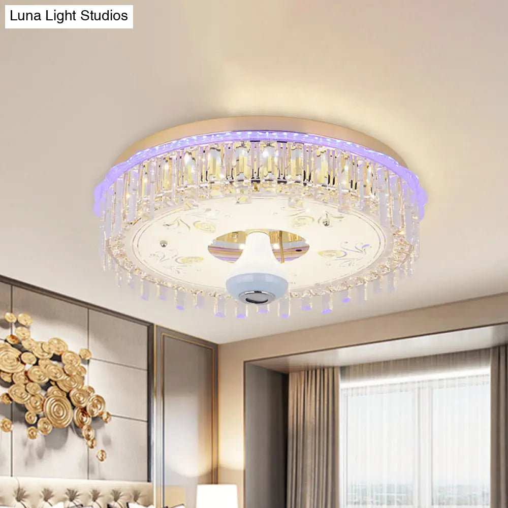 Modern Gold Flush Mount Ceiling Light Fixture With Led Crystal Block And Petal Pattern