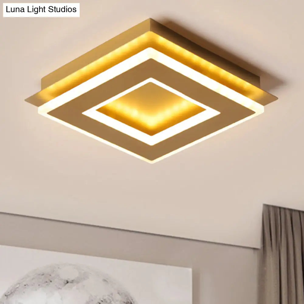 Modern Gold Flushmount Ceiling Light With Warm/White Led - Square Or Round Shape