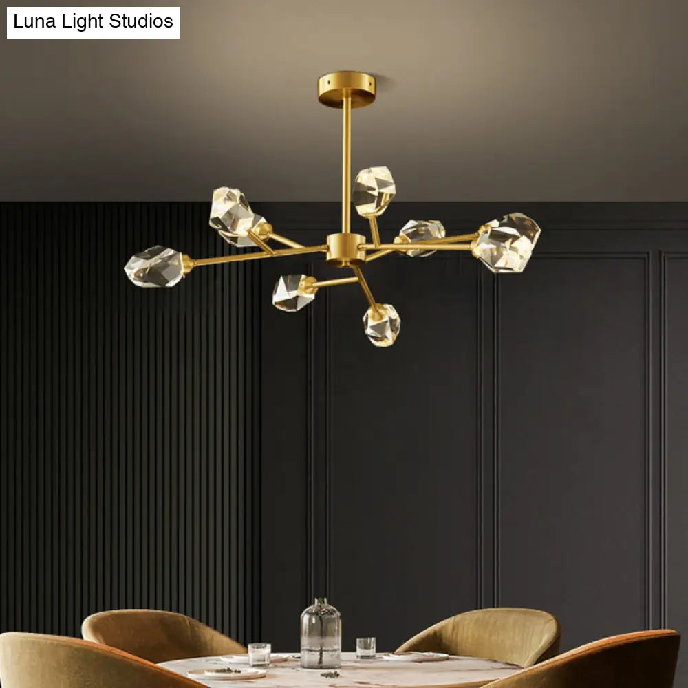 Modern Gold K9 Crystal Gem Chandelier - 6/9/18-Head Living Room Ceiling Lamp