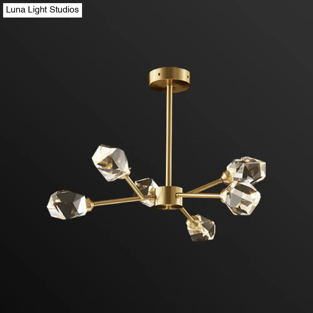 Modern Gold K9 Crystal Gem Chandelier - 6/9/18-Head Living Room Ceiling Lamp