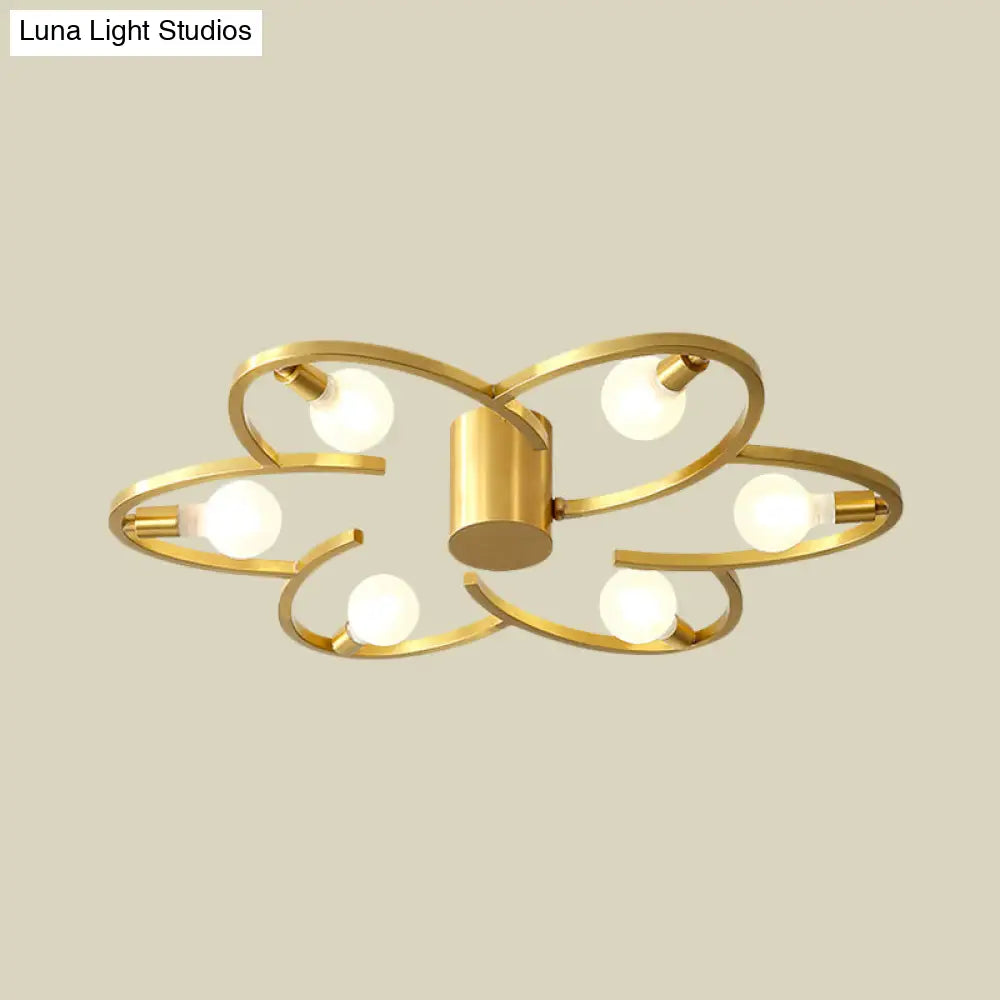 Modern Gold Metallic Flower Semi Flush Mount Ceiling Light With 5/6 - Head For Bedrooms