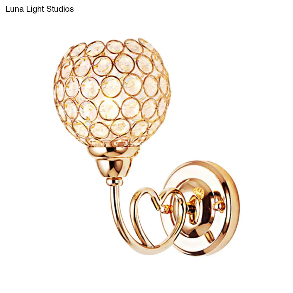 Modern Gold Wall Lamp With Globe Clear Crystal Sconce - 1-Head Light Fixture And Metal Heart-Shaped