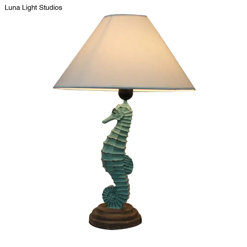 Modern Green Seahorse Bedside Night Lamp With Cone Fabric Shade