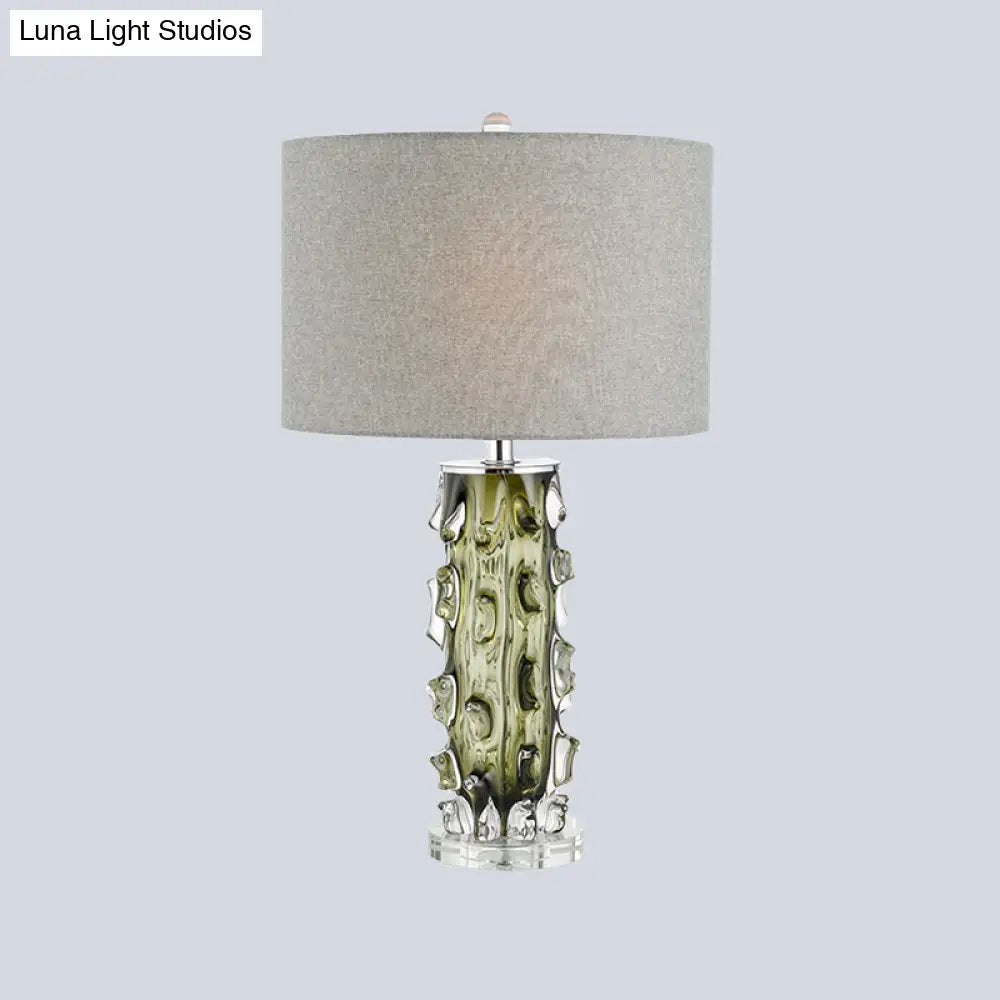 Modern Grey Bedside Table Lamp With Reading Light & Fabric Shade