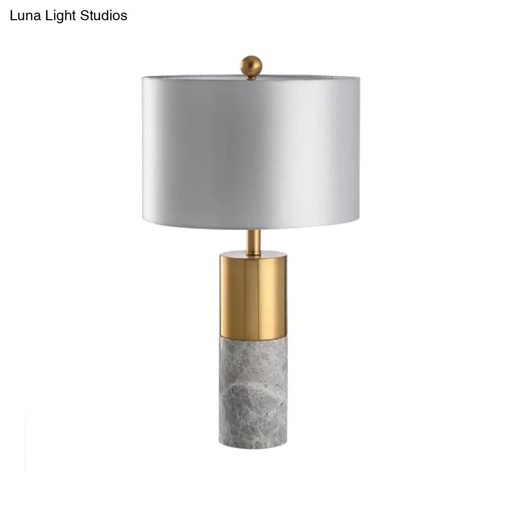 Modern Grey Cylinder Task Lamp: 1 Bulb Reading Light With Fabric Shade