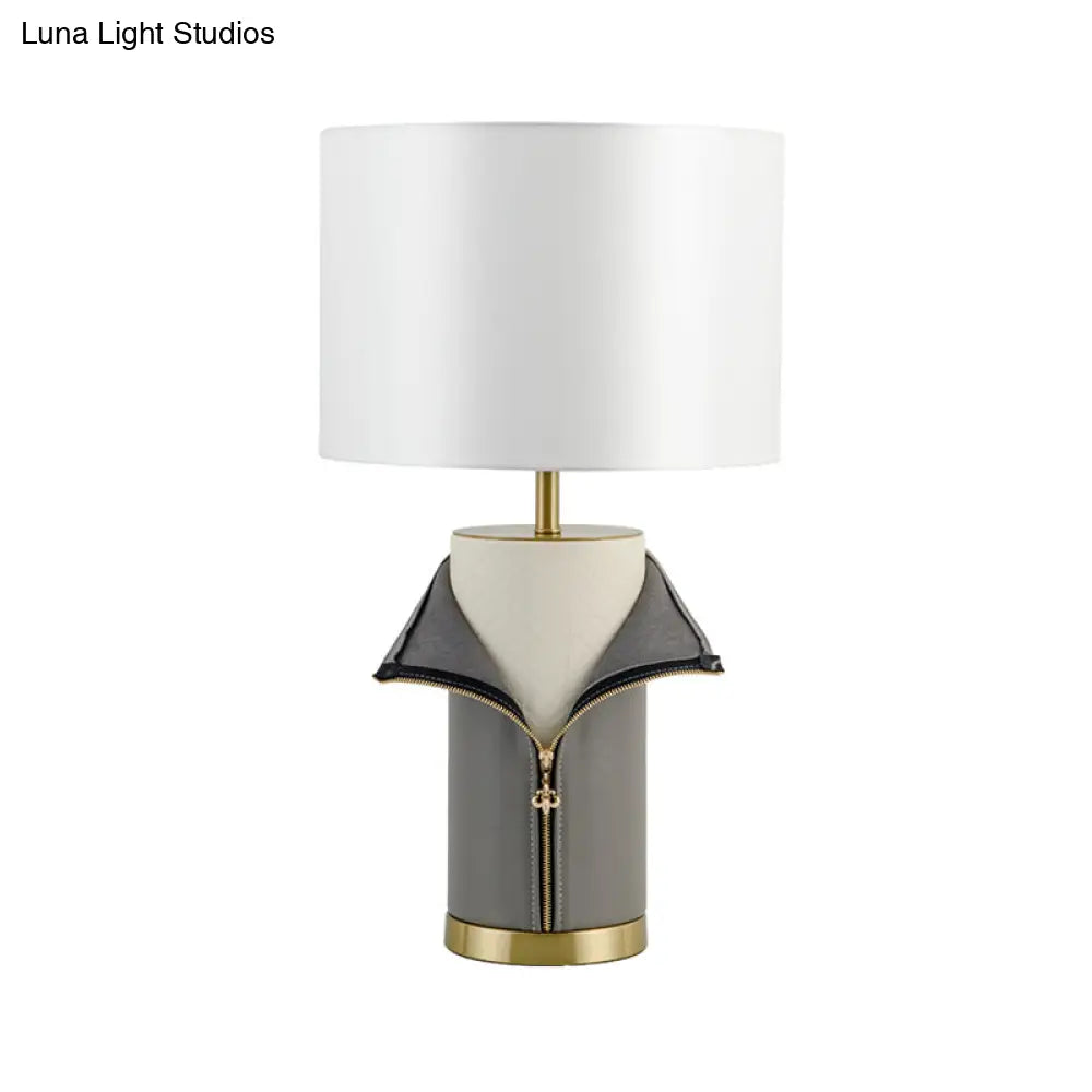 Modern Grey Fabric Straight Sided Nightstand Lamp - 1 Bulb Reading Light