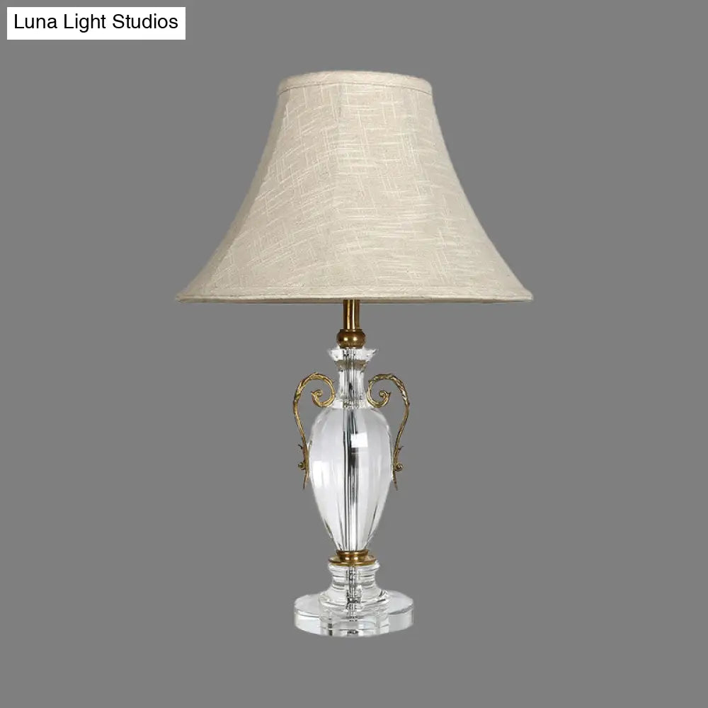 Modern Grey Paneled Bell Desk Lamp With Fabric Shade - 1 Bulb Night Table Light