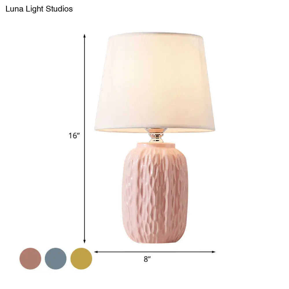 Modern Hammered Ceramic Night Lamp In Pink/Blue/Yellow With Tapered Lampshade
Note: Its Important