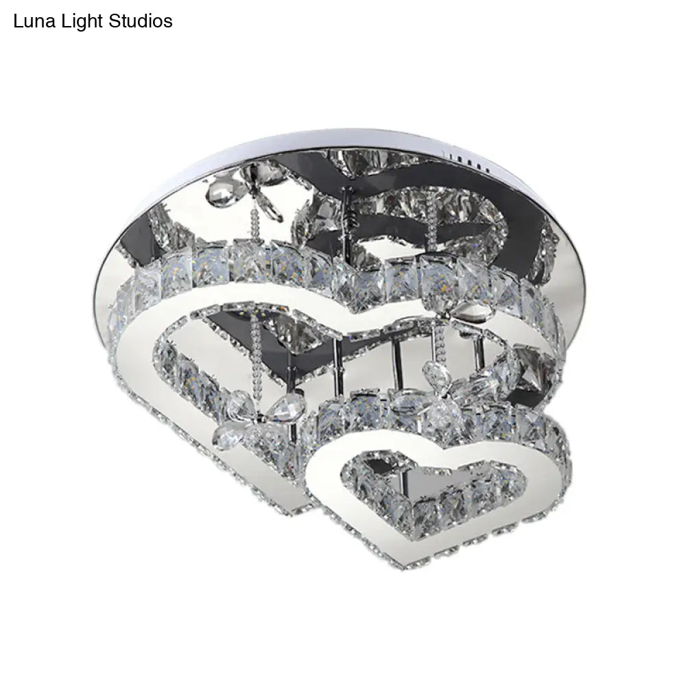 Modern Heart Crystal Led Semi Flush Light - 19.5’/23.5’ Clear Warm/White Lighting Chrome Mount